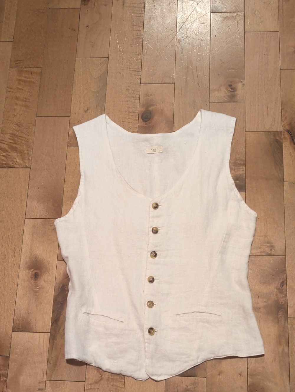 NAIF White Linen Button Front Vest